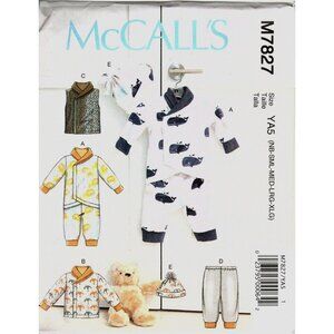 McCall's M7827 NB to XL Infant Bunting, Top, Pants, Hat New Uncut Sewing Pattern
